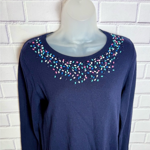 Talbots Navy Blue Beaded Sweater Women's Long Sleeve/size SP - Picture 3 of 8